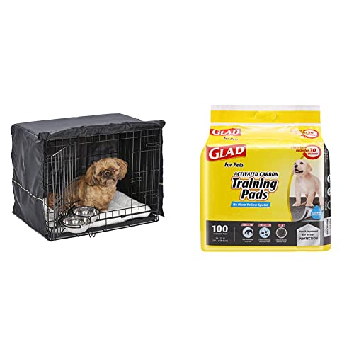 iCrate Dog Crate Starter Kit 24Inch Dog Crate Kit (Black) & Glad for