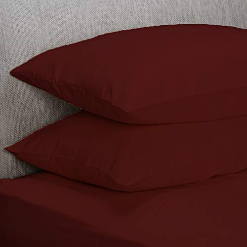 mFabrics New Polycotton Plain Dyed Housewife 4 Pack Pillow Covers - Easy Care Bedroom Pillowcases - Standard Size 50 x 75 cm Pillowcases (Wine)