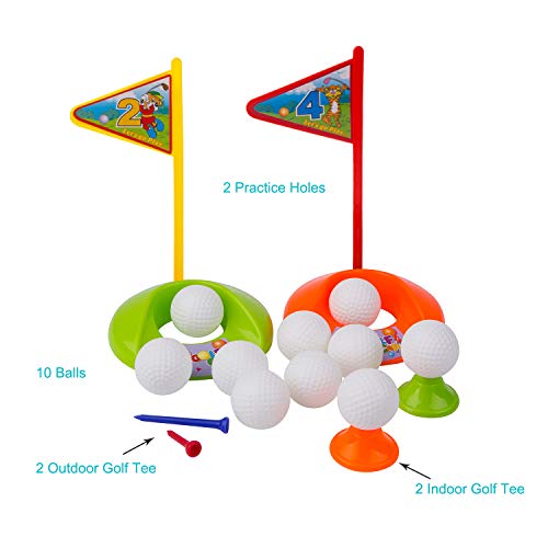 Liberry Kids Golf Clubs Set, Golf Toy with Golf Bag, 3 Adjustable Golf Clubs, 2 Practice Holes