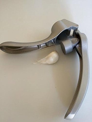 Pampered Chef Garlic Press 2575: Rust-Proof Easy Squeeze Garlic Mincer & Ginger Press with Ergonomic Handle & Cleaning Brush