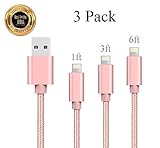 Upfly 8Pin Nylon Braided Lightning USB Cable, Rose Gold, 3-Pieces (1-Feet, 3-Feet, 6-Feet)