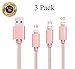 Upfly 8Pin Nylon Braided Lightning USB Cable, Rose Gold, 3-Pieces (1-Feet, 3-Feet, 6-Feet)