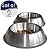 PetFusion Premium Brushed Anti-Tip Dog & Cat Bowls (Set of 2 Bowls). Food Grade Stainless Steel. Bonded Silicone Ring for Traction, 14 oz, Metallic