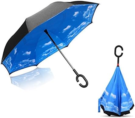 GREATLY Reverse Folding Double Layer Inverted Umbrella C-shaped Hands Handle Cars Reversible Umbrella Windproof UV Protection Travel Umbrella Length 80cm Open After Umbrella Diameter 106cm