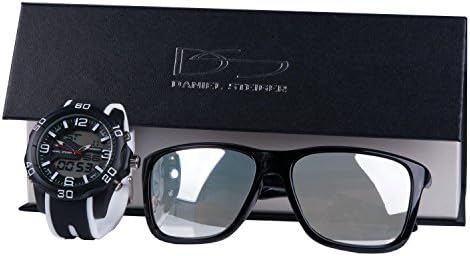 Daniel Steiger Pace Ice White Matching Watch &amp; Sunglasses Set With Gift Box - Analog Digital Watch With Stopwatch, Date &amp; Alarm - White Tinted UV400 Rated Sunglasses