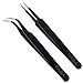 Anti Static Black Stainless Steel Tweezers - Set of 2 - For Eyelash Extensions and Ingrown Hair Removal