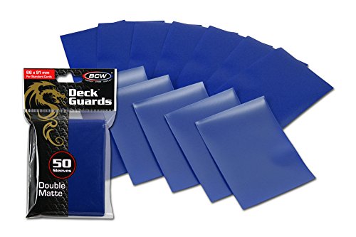 50 Premium Blue Double Matte Deck Guard Sleeve Protectors for Gaming Cards like Magic The Gathering MTG, Pokemon, YU-GI-OH!, & More.
