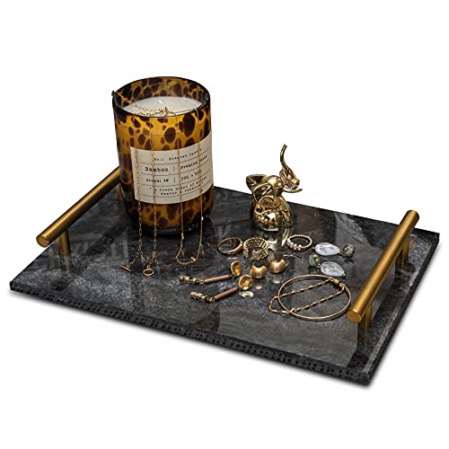 Star Dust x White Mist Natural Marble Vanity Tray with Gold Handles