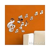 Alrens_DIY(TM)10pcs Romantic Music Note Crystal Reflective DIY Mirror Effect 3D Wall Stickers Home Decoration Acrylic Mural Wall Sticker Decor