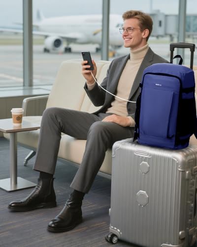 ECOHUB Zaino Ryanair 40x30x20 cm Leggero e 2 in 1, Zaino da Viaggio Pieghevole Sotto il Sedile, Bagaglio a Mano con Tasca Antifurto, Borsa da Cabina in Tessuto Riciclato per Uomo e Donna, Blu