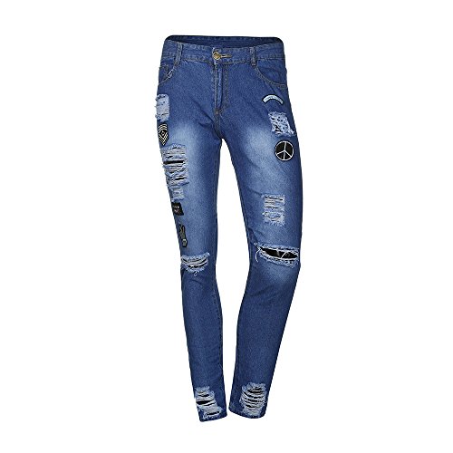 iYYVV Mens Skinny Stretch Denim Pants Distressed Ripped Frayed Slim Fit Jeans Trousers