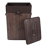 Songmics Bamboo Laundry Basket Collapsible hamper storage With Removable Lid and Liner Rectangular Dark Brown ULCB10K