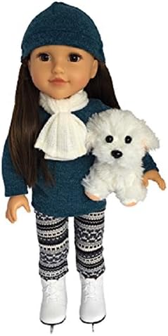 Newberry 18 Inch Doll - Sara with Brown Eyes, Brown Hair, Ice Skates & Her Dog Scout - 2 Piece Bundle
