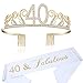 BABEYOND 40th Birthday Tiara and Sash Crystal Happy Birthday Crown and Satin 40 & Fabulous Sash 40th Birthday Party Supplies Rhinestone 40th Princess Crown and Glitter Sash (40th Birth-Gold)