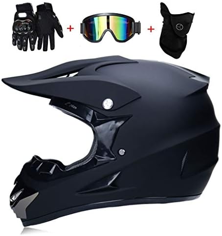 DIMPLEYA Motocross Helmet Mountain Bike Cross Helmet Scooter Sand Car Prevent Collision Full Face Adult Men Women Matte Black(Gloves Goggles Mask for Free)