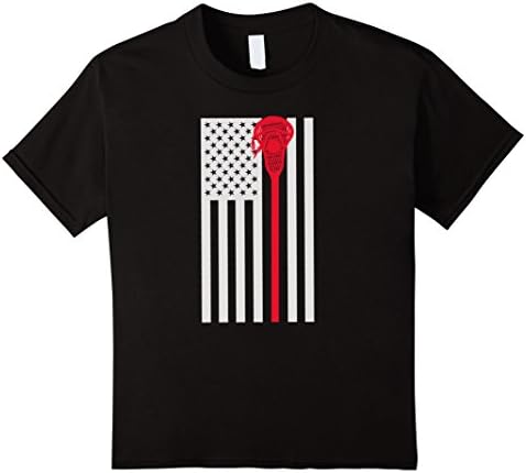 Kids Lacrosse Stick American Flag Shirt - Cool Lacrosse T-shirt 12 Black