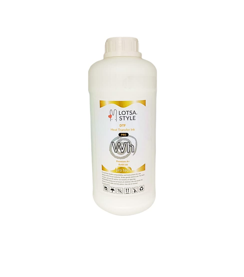 LOTSA. STYLE Premium PRO DTF Ink Refill for Inkjet Printers Heat Transfer Film Printing, Large and Wide Format Commercial Edition (1000ml, White)