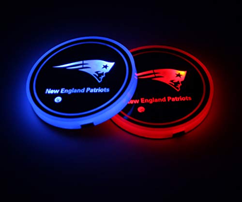 2pcs LED Car Cup Holder Lights for NFL-New England Patriots, 7 Colors Changing USB Charging Mat Luminescent Cup Pad, LED Interior Atmosphere Lamp,We are More Loyal Fans