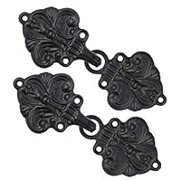 Bezelry 4 Pairs Fleur De Lis Cape or Cloak Clasp Fasteners. 70mm x 26mm. Fastened. Sew On Hooks and Eyes Cardigan Clip (Matte Black)