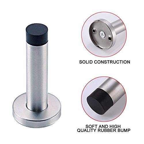 TLBTEK Silver Stainless Steel Door Stopper with Sound Dampening Rubber Bumper,Chrome Wall Mounted Modern Door Stops,Brushed Finish Door Stop for Wall Protector with Hardware Screws 3.7inch (6pcs) - Thumbnail 2