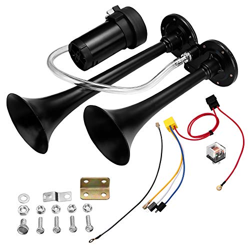 HK 12V 150db Air Horn, Chrome Zinc Dual Trumpet Air Horn with Compressor for Any 12V Vehicles Trucks Lorrys Trains Boats Cars Vans (Black) - Thumbnail 7