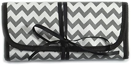 8" x 11" Hanging Travel Jewelry &amp; Accessories Organizer Roll Bag (Grey Chevron Exterior &amp; Blue Interior)