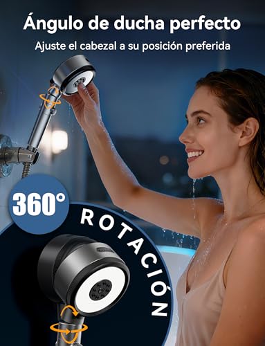 Magichome Alcachofa de Ducha con Filtro Algodón PP + 3 Capas, Alta Presión y Ahorro de Agua, Giratorio 360° Botón ON/OFF, Ideal para Agua Dura, 6 Modos de Rociado, Caída del Cabello y Piel Seca