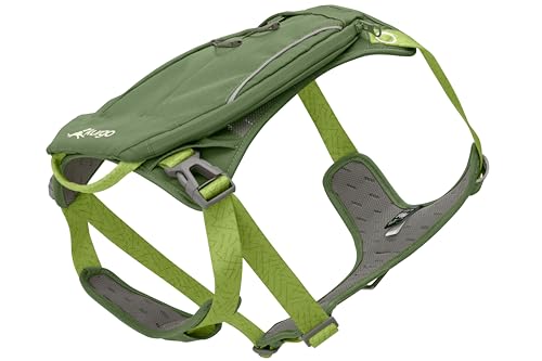 Kurgo Harnais pour Chien Cascade, Sac à Dos de randonnée pour Chien, Harnais pour Animal de Compagnie avec Sac à Dos pour Le Camping avec Un Chien, Taille L, Vert