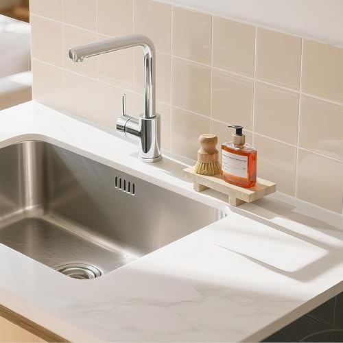WORHE Travertine Soap Tray for Bathroom Countertop 8.6" x 3.5" Waterproof Stone Soap Dish Holder, Marble Pedestal Stand for Sink, Vanity, Counter Luxury Decorative Tray Farmhouse Decor Beige-H087