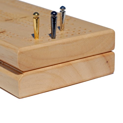 WE Games Cabinet Cribbage Set - Solid Wood Continuous 3 Track Board with Easy Grip Pegs, Cards and Storage Area