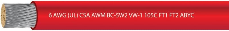 6 AWG (UL) Marine Grade Tinned Copper Boat Battery Cable 600 Volts - Red - 25 Feet - Made in USA: Home Improvement