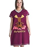 Women's V-Neck Nightshirts by LazyOne | Cute Pajamas Night Shirt + Sizes S/M and L/XL (Small/Medium, Na-Moose-Te)