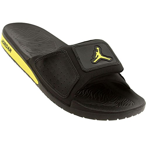 black and yellow jordan slides