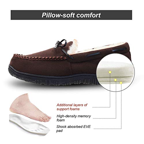 Mens Hard Sole Slippers Indoor Outdoor Moccasin House Slippers with Arch Support 10 US Dark