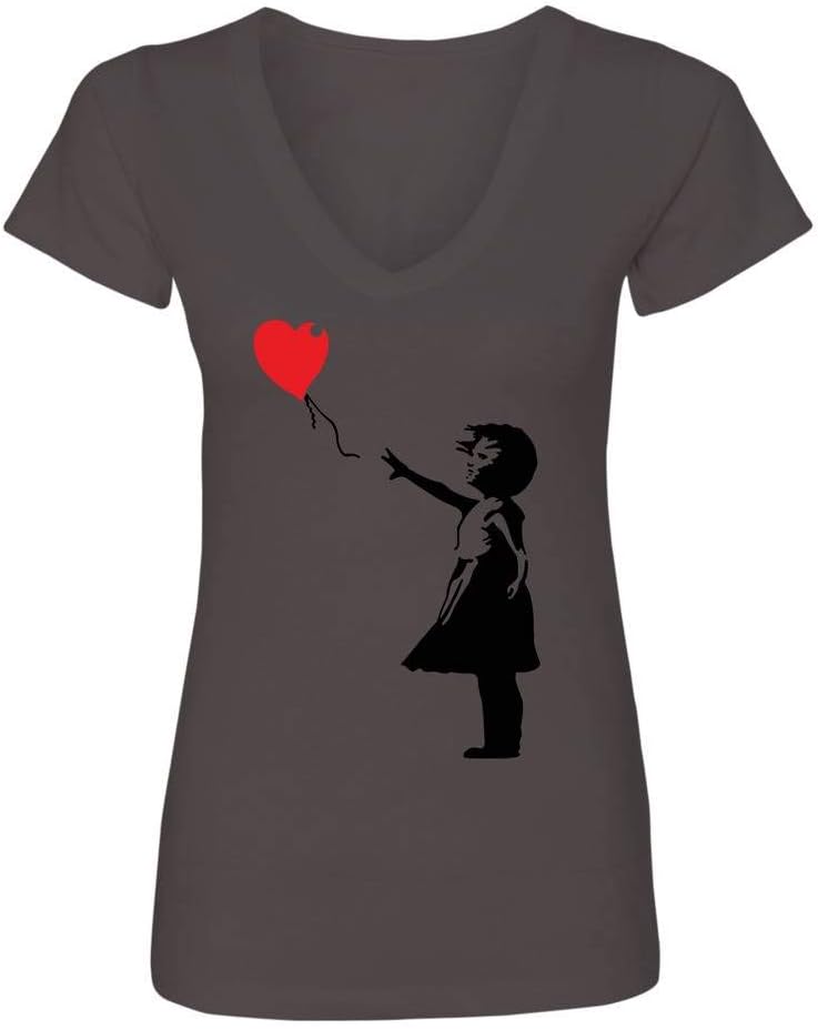 Manateez Women's Banksy Balloon Girl V-Neck Tee Shirt