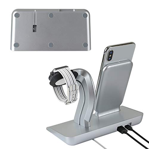 Co-Goldguard Phone Wireless Charger Stand 2 in 1 Charging Dock Fit for Watch Series 1 2 3 Compatible with iPhone X XS MAX XR 8 Plus Silver Blue