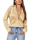 MakeMeChic Women's Satin Silk Long Sleeve Blouse
