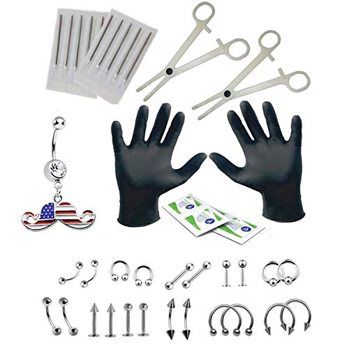 BodyJ4You 36PC PRO Piercing Kit Stainless Steel 14G 16G Belly Ring Tongue Nipple Nose Jewelry