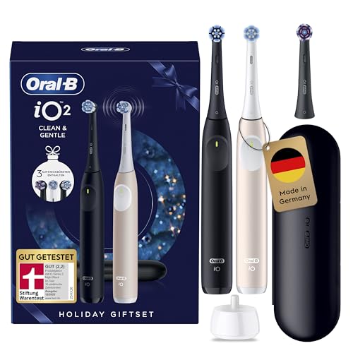 Oral-B iO Series 2 Elektrische Zahnbürste — Doppelpack — Electric Toothbrush, Inkl. 3 Aufsteckbürsten, Reise-Etui — 3 Putzmodi für Zahnpflege, GUT GET
