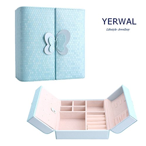 Jewelry Box, Yerwal Butterfly Decoration Portable Travel Jewelry Case Jewelry Display Storage Box Organizer for Rings Earrings Necklace Bracelet(Blue)