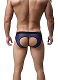 Barsty Men's Sexy Buttocks Thong Hollow-Out Thong Elastic Smooth Bikini Topt XL BlueXL/US L