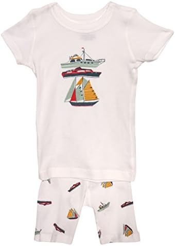 Skylar Luna Boy's Short Sleeve Boat Print Pajama Set – 100% Organic Cotton Shirt Shorts– Boat - Size 6