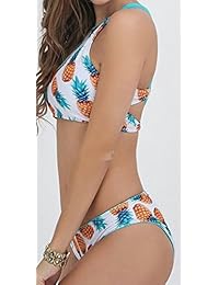 Bañador de piña JINTING para damaes y adolescentes, con cuello alto, push up, con encaje, traje de baño de dos piezas