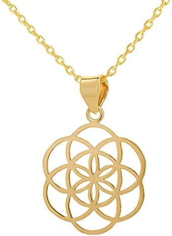 14K Gold Plated Necklace Classic Flower of Life Pendant Clasp Necklace Size 45