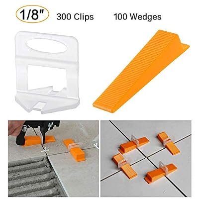 Tile Leveling System DIY Tiles Leveler Spacers 1/8 inch 300pcs Leveling Spacer Clips Plus 100pcs Reusable Wedges