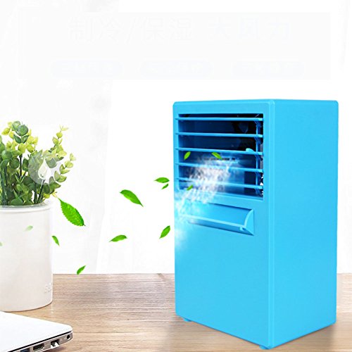 SL&LFJ 10-inch Mini Portable air Conditioner Fan,Small Desktop Fan Personal Table Fan Compact evaporative air Circulator misting humidifier -Blue 15x10x25cm(6x4x10inch)