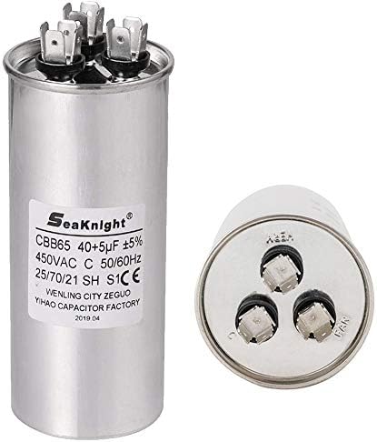 SingPad Seaknight Capacitor for AC 40/5 MFD uF 450VAC Compressor Motor and Fan Start CBB65 Aluminum Can Dual Run Round Capacitor for Condenser Straight Cool or Heat Pump Air Conditioner: Home & Kitchen