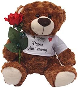 Amazon Com Happy 1st Wedding Anniversary Teddy Bear With Paper Rose Gift Home Kitchen
