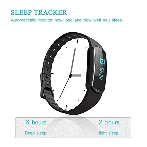 SinoPro Bluetooth Fitness Tracker Smart Bracelet Wristband with Touch Screen Sleep Monitor Pedometer Activity Tracker Call Reminder Remote Capture Functions for iPhone and Android Smartphones (Black)