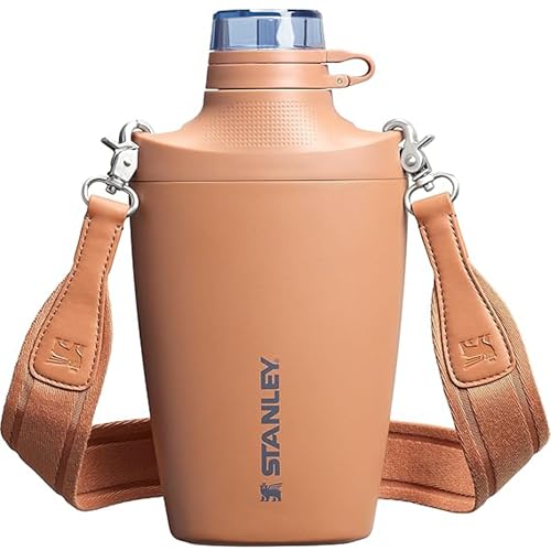 Botella Stanley Cross de 23 oz | Botella de agua de viaje con correa de jacquard | Tapa Tritan a prueba de fugas con pajita extraíble | Acero inoxidable aislado | Sin BPA | VRT tostado